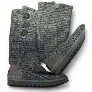Ugg classic cardy Gray Knit Button Boots youth size 5